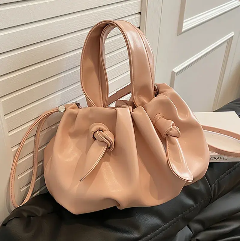 Advanced Texture Casual All-Match Pleated Cloud for Women 2024 New Soft Leather Crossbody Commuter Bucket Bag