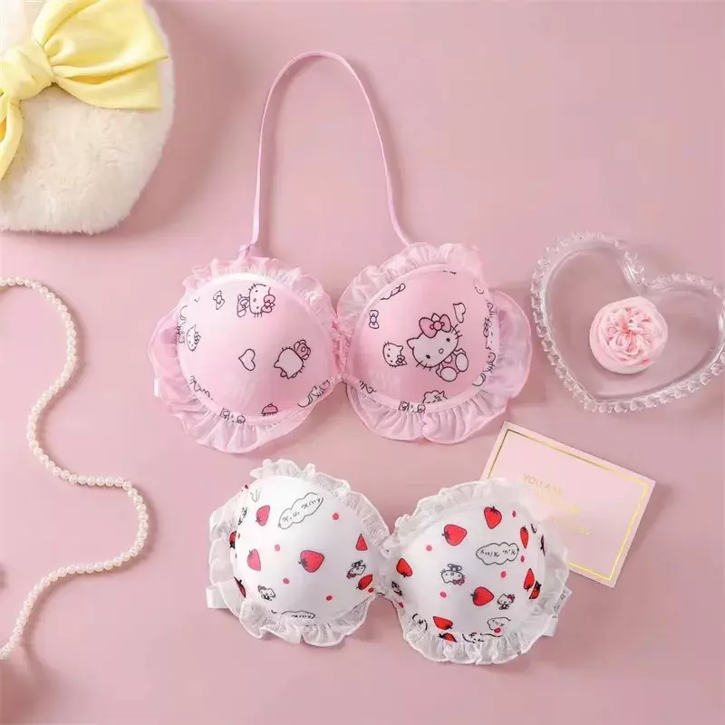 Hello Kitty Sanrio Anime Kawaii Underwear Cute Cartoon New Sweet Girl Bra Bowknot Lace Comfortable Ventilate Lingerie Briefs Set
