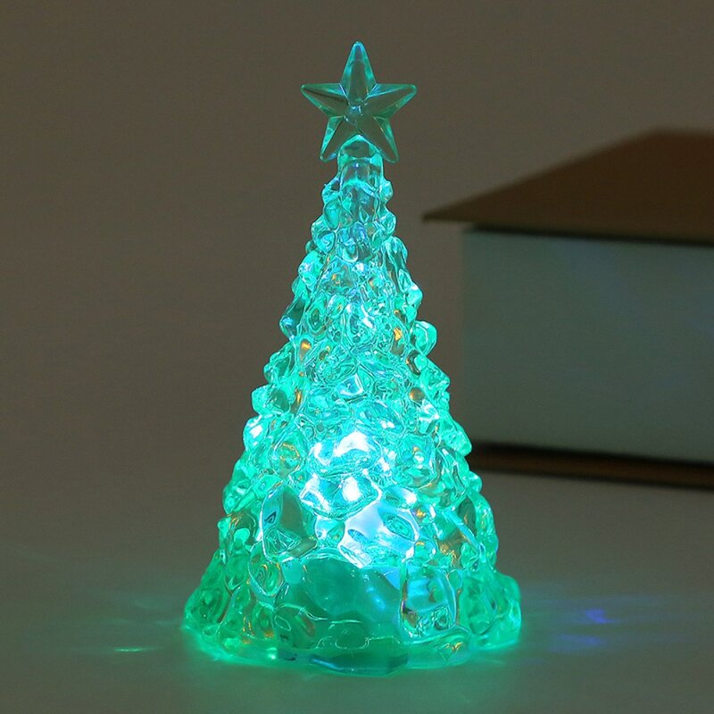 Transparente Natal Árvore Cristal Lâmpada, colorido LED Night Light, atmosfera luminosa, Xmas Eve Candle Lights