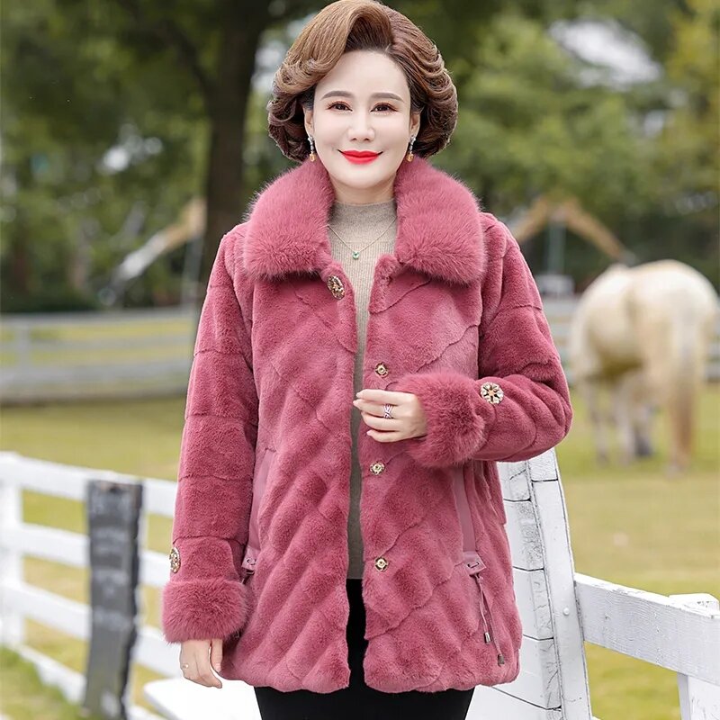 Cotton-Padded Fur Jacket for Women, Loose Overcoat, Thickened Coat, Warm Outwear Tops, One Pike Coat, Autumn Winter, 5XL, New