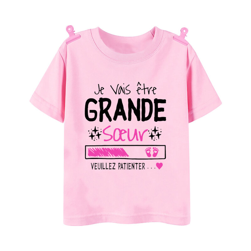 I Will Become A Sister French Printed Shirt Pregnant  Announcement Girls T-shirt Sister Clothe Tops Kids Summer Short Sleeve Tee