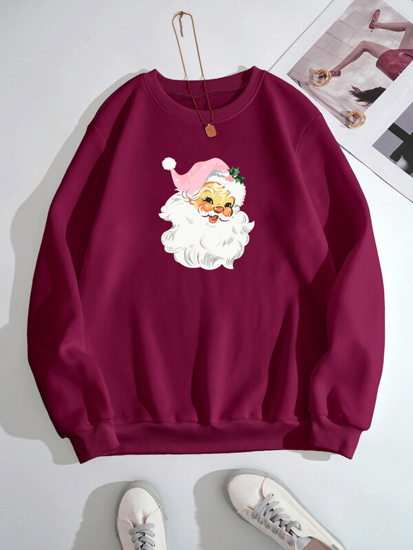 Sweat-shirt doublé thermique Père Noël pour femme, mode Harajuku, style de rue, sourire