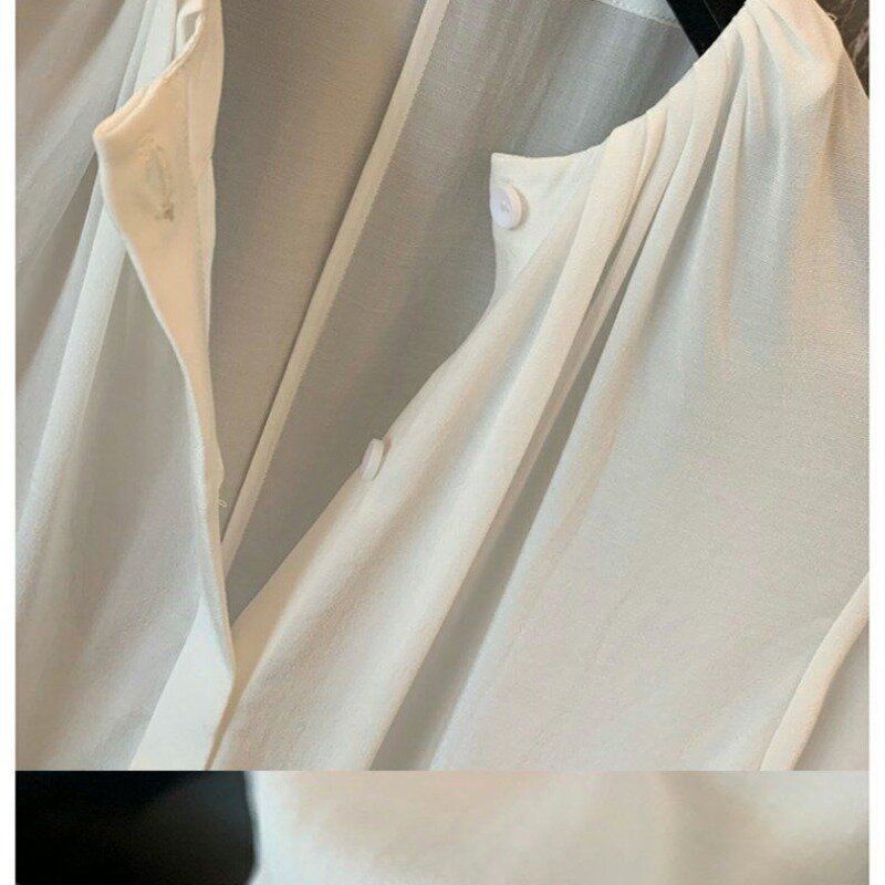 Blusas de manga curta feminina, pulôver dobrado, camisas com decote em O, pendulares soltas, casual, patchwork, monocromático, novo, moda verão, 2022