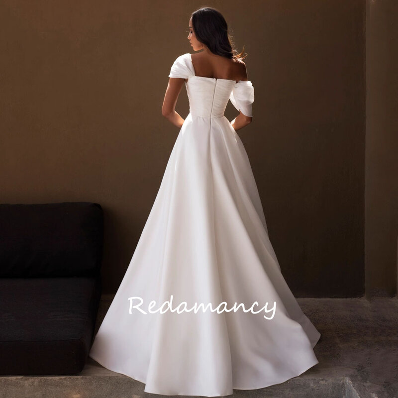 Redamancy-vestido de novia blanco de satén con hombros descubiertos, traje de boda ajustado con Espalda descubierta, longitud hasta el suelo, 2024