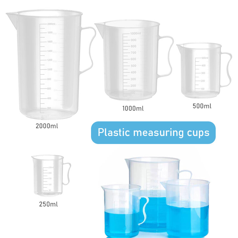 كوب قياس بلاستيكي شفاف ، 250 مللي/500 مللي/1000 مللي/2000 مللي ، أدوات قياس محمولة ، سائل متين