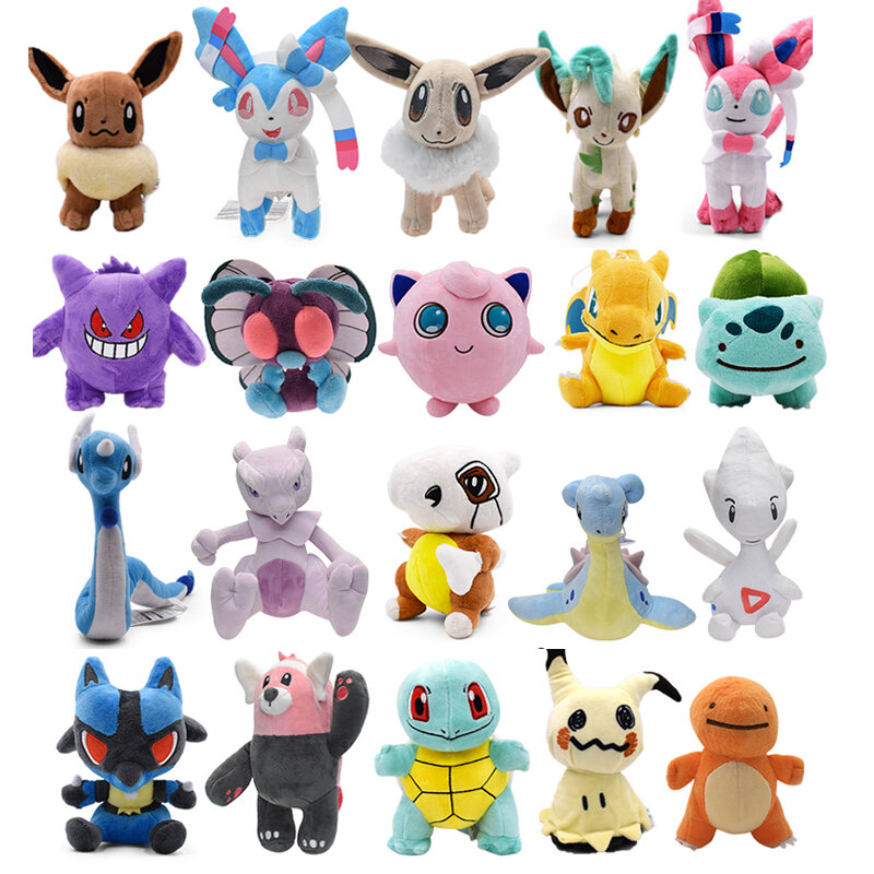 Pokémon Anime Brinquedos de pelúcia, Gengar Jigglypuff Snorlax Eevee Lapras Charizard Boneca Recheada, Coleção Pocket Monster, 40 estilos
