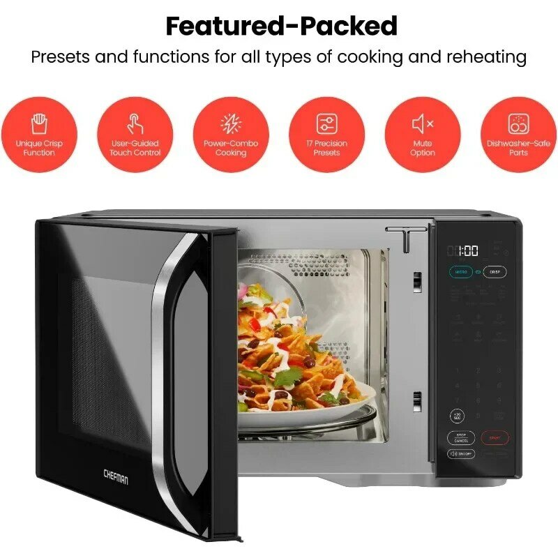 Chefman MicroCrisp Countertop Digital Microwave Oven, Unique "Cook & Crisp" Power Combo, 1.1 Cu Ft, Dual-Cook 1000W Microwave