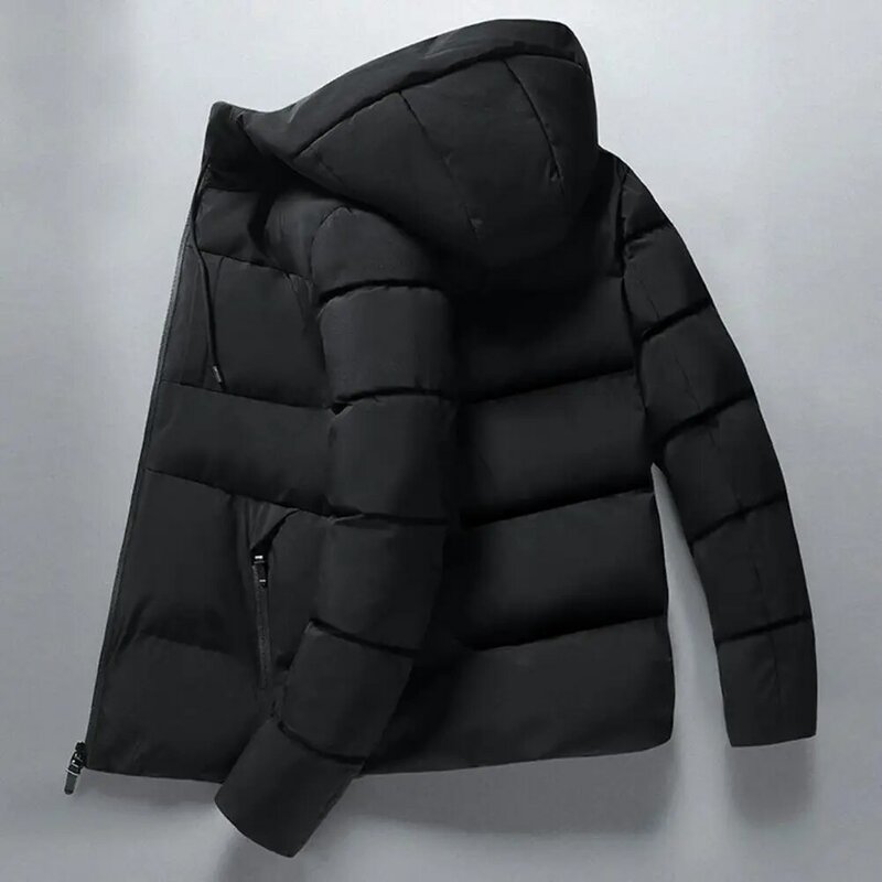 メンズパッド入りコットン巾着ジャケット,長袖,無地,ふわふわ,ジッパー,フード付きウインドブレーカー,防風,冬