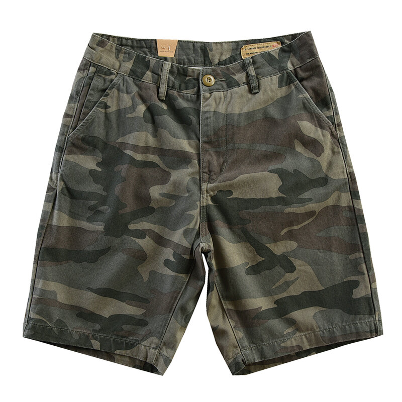 Summer New American Retro Twill Heavyweight Camouflage Cargo Shorts Men's Pure Cotton Washed Loose Straight Casual 5-point Pants