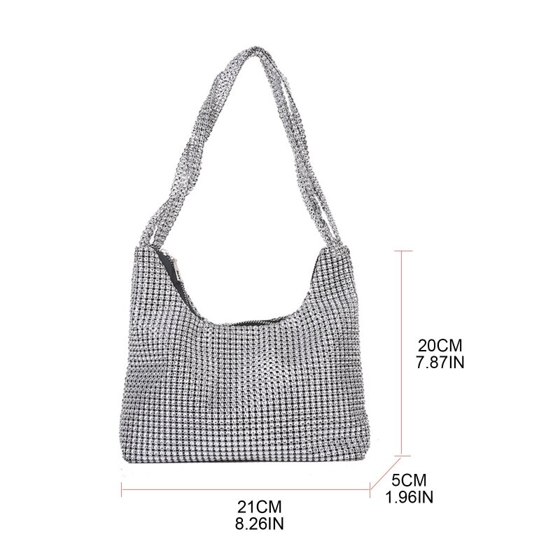 Silver Underarm Bag for Rhinestone Evening Bag Handbag Shoulder Bag for Female