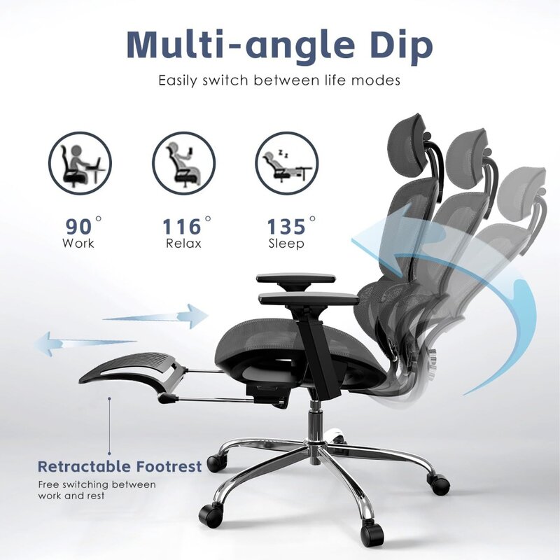 Chaise de Bureau Ergonomique avec Support Lombaire Réglable et Profondeur de Siège, Mobilier SGS ignorant les Intervalles de Gaz