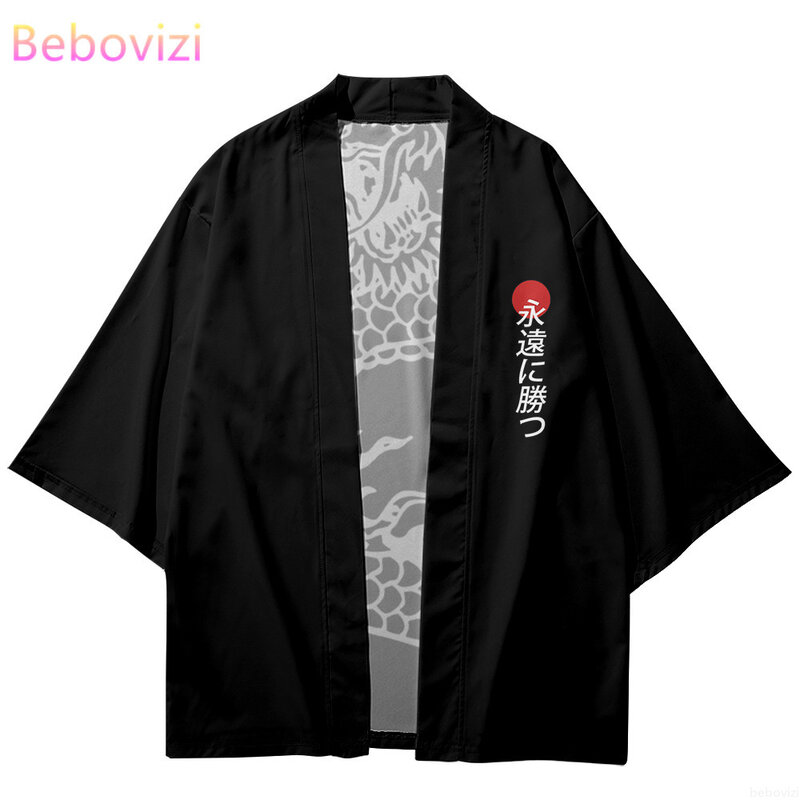 Chiński smok Haori letni japoński kardigan drukuj cosplayowe koszule tradycyjne Kimono mężczyźni kobiety plaża Anime azjatyckie ubrania