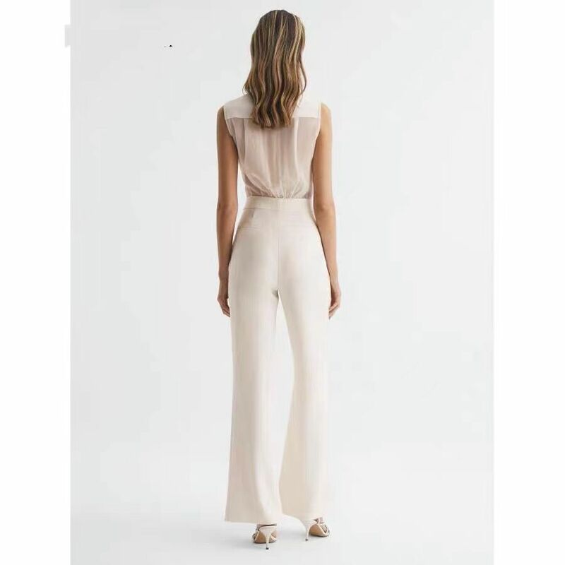 Summer Elegant and Elegant Style Suit Collar Waist Closed Slim Fit White jumpsuit