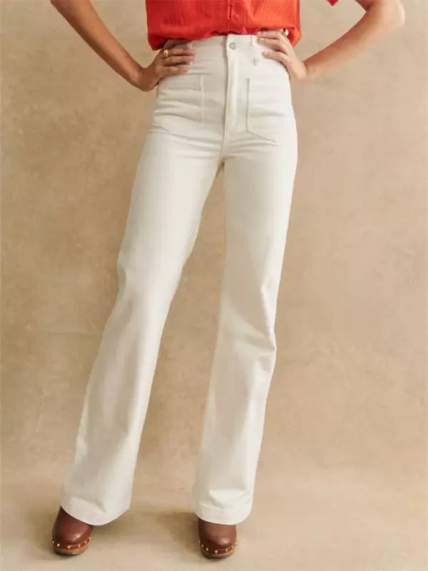 Jeans monocromáticos de cintura alta com zíper, calças jeans com bolsos, slim fit, simples, que combina com tudo, verão
