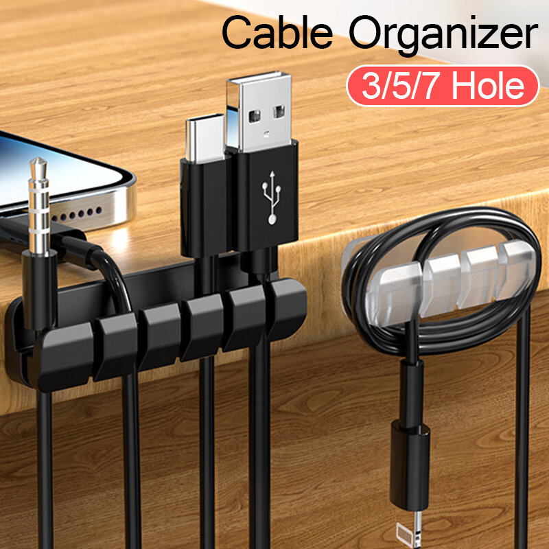 3/5/7Hole silikonowy Organizer do zwijania kabla USB schludne zarządzanie klipy uchwyt na przewód danych dla myszy słuchawki Adaoter organizator do przewodów