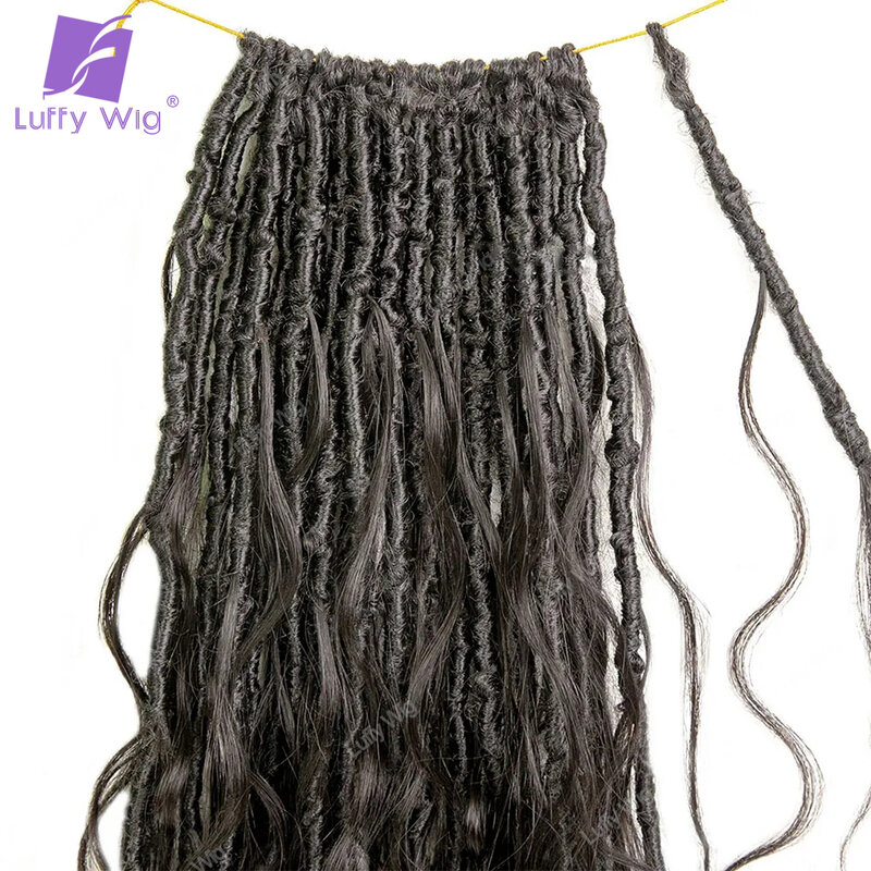 Ganchillo diosa Boho Locs con rizos de cabello humano, trenzas sintéticas preenrolladas, extensiones de cabello trenzado para mujeres negras, Luffy