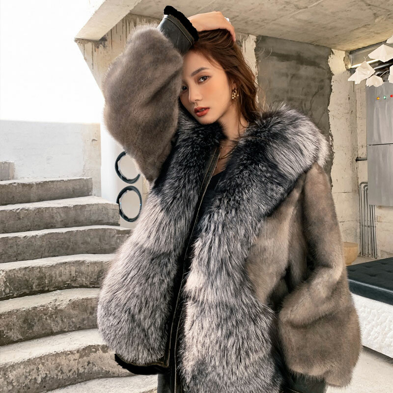 Mantel Bulu Kulit Cerpelai Utuh Mantel Bulu Baru Musim Dingin Wanita Mode Cerpelai Muda Pendek