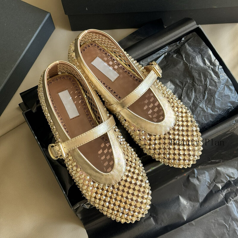 Sandales rondes en cuir pour femmes, sandales creuses avec biscuits simples, chaussures décontractées 03/Simple, plates glamour d'été