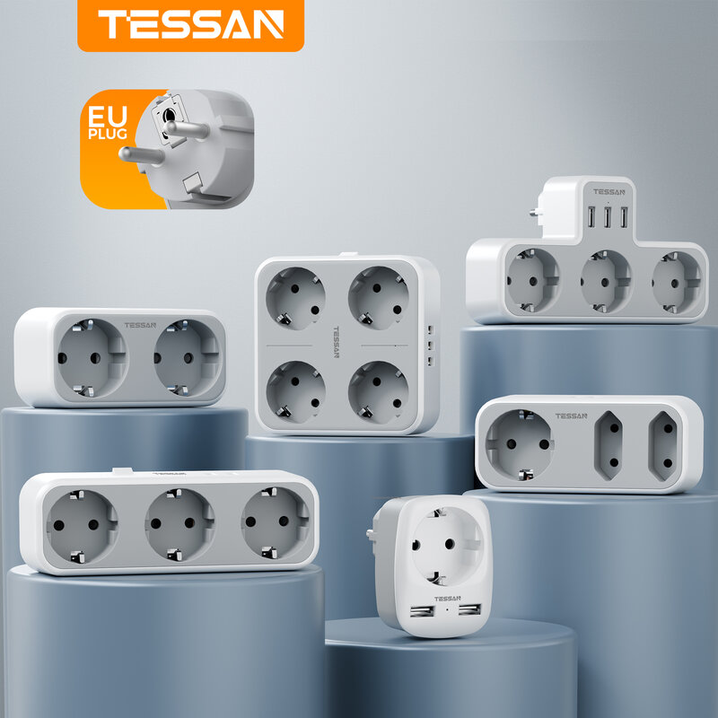 TESSAN-regleta de alimentación EU KR con tomas de CA y puertos de carga USB, adaptador de enchufe de pared múltiple para el hogar y la Oficina