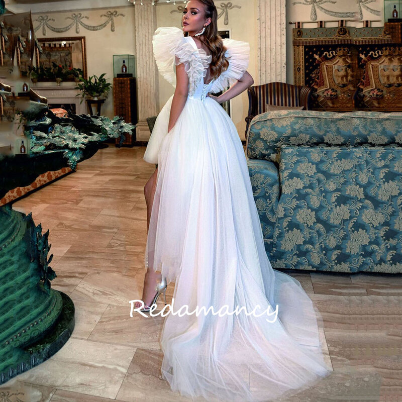 Redamancy-vestido de novia de tul blanco con cuello en V, traje Sexy ajustado con Espalda descubierta, largo hasta el suelo, 2024