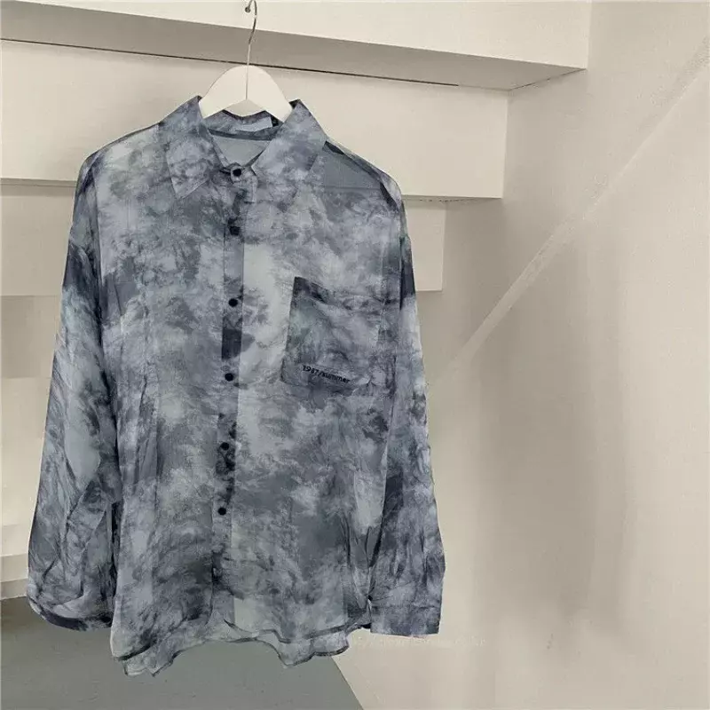 Blus transparan Vintage Baru kaus pusar pendek tabir surya jaring seksi blus tipis celup dasi blus panas Babes Y2K pakaian jalanan