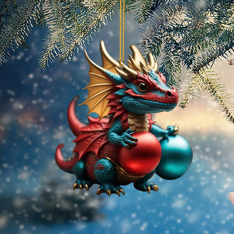 2D Акриловый Рождественский дракон, рождественская елка, подвесное украшение, подвесное украшение, рождественская подвеска Вечерние