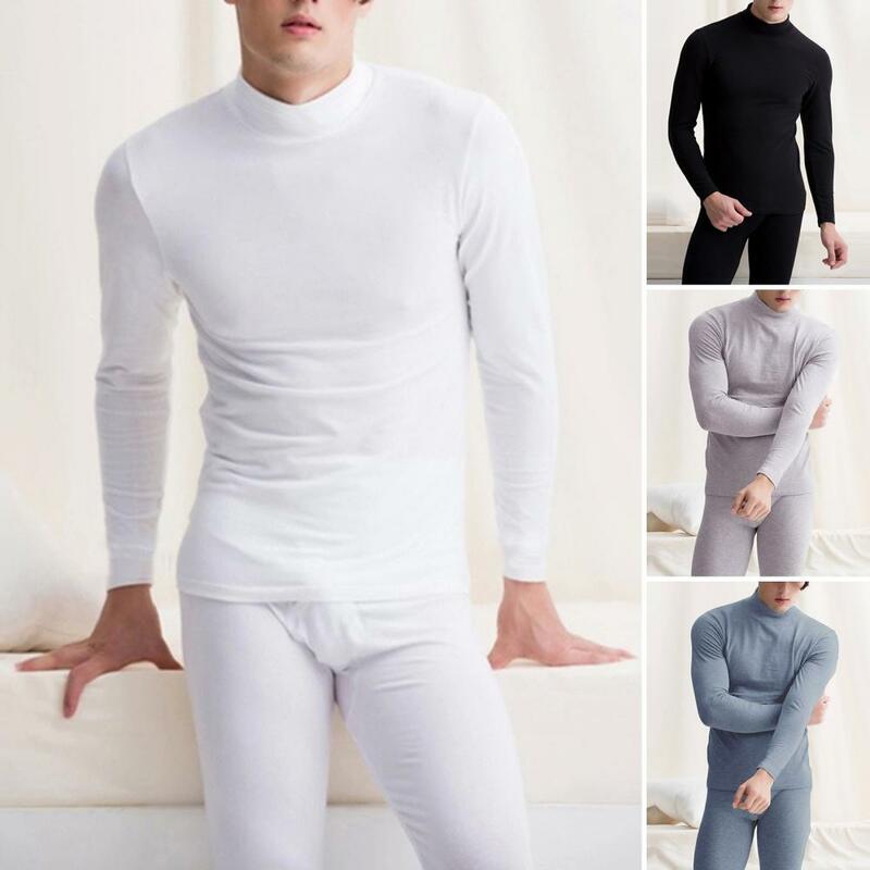 2Pcs/Set Half High Collar Long Sleeve Ankle Length Thermal Underwear Set Men Autumn Winter Fleece Lining Bottoming Top Pants