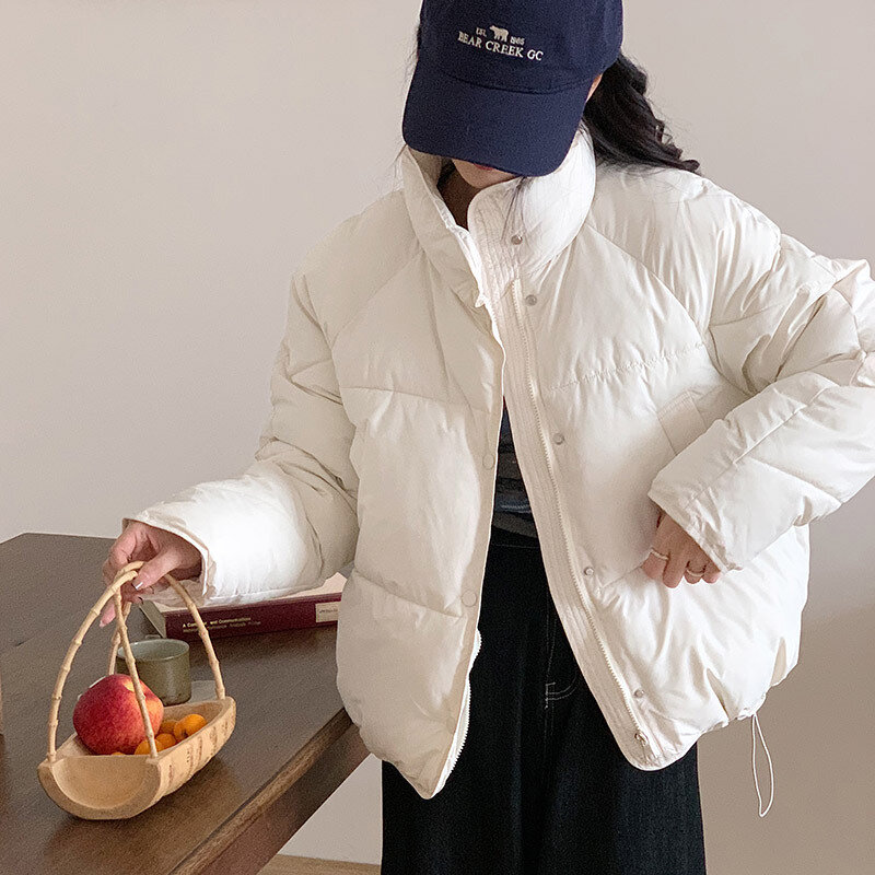 Fdfklak nowe zimowe ciepłe kurtka w jednolitym kolorze damskie koreańska modne płaszcze parki z kołnierzykiem luźny, puchowy kurtka podszyta bawełną