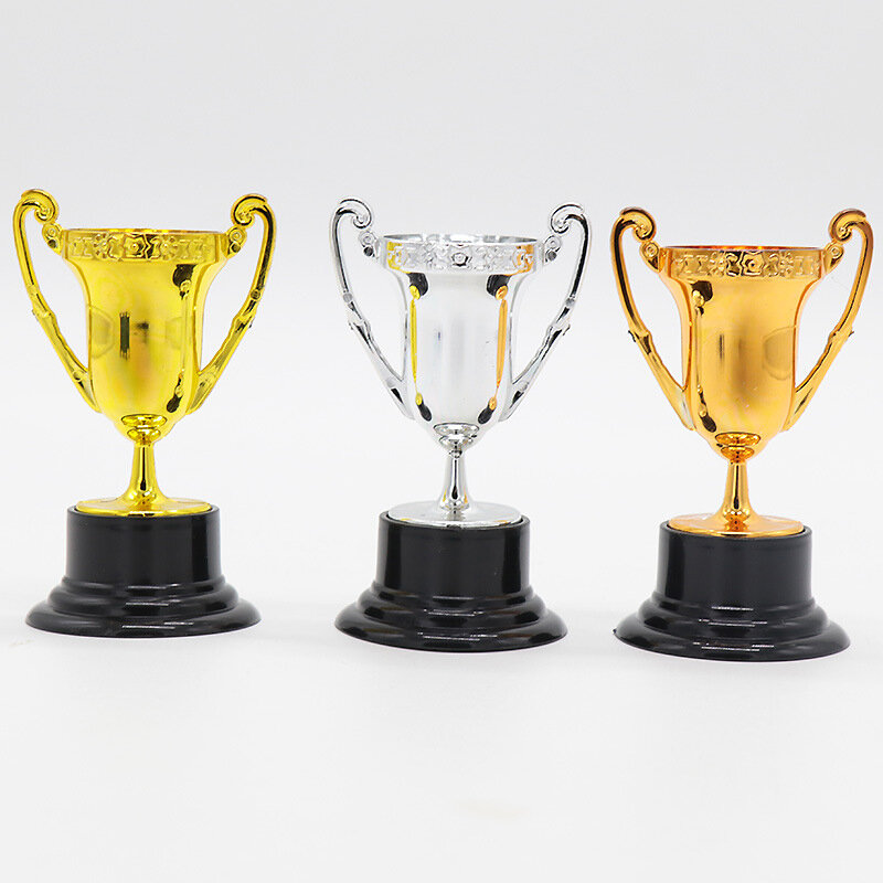 3PCS Student Sports Competitions Award Trophy Gold Cups Plastic Mini Children Reward Toys With Base Holiday Gifts Party Game