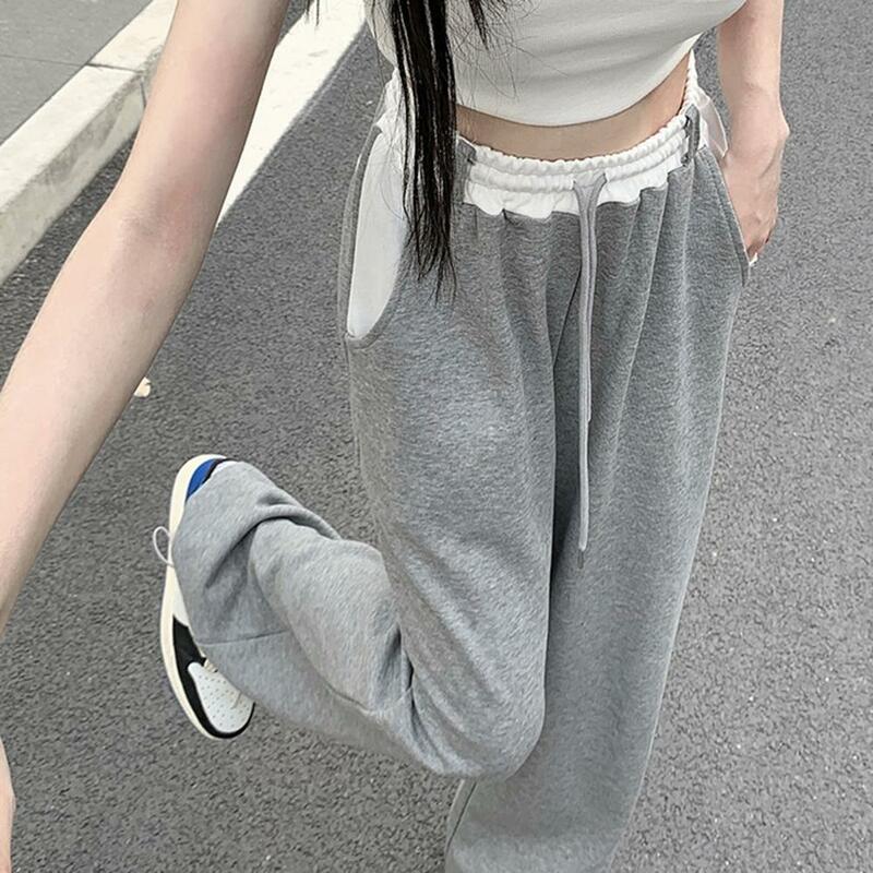 Women Sweatpants Pockets Drawstring Wide Leg Ankle-banded Loose Fall Spring Sports брюки женские