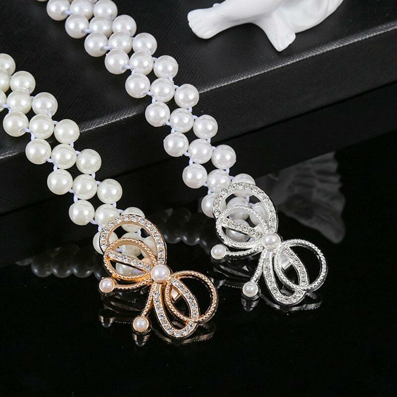 Pearl Waist Belt Gold And Silver Bow Tie Buckles Elastic Rhinestone Waistband Jewelry For Women And Girls Wholesale 2024 Ne O9T7