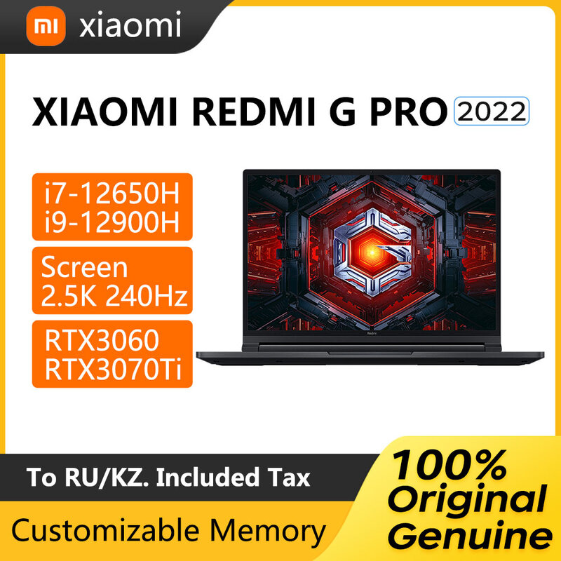 Xiaomi-Laptop Redmi G Pro Gaming, Notebook Original, Computador, 16 pol, 2.5K, Tela 240Hz, i7-12650H, 16GB, 512GB, RTX3060, 2022