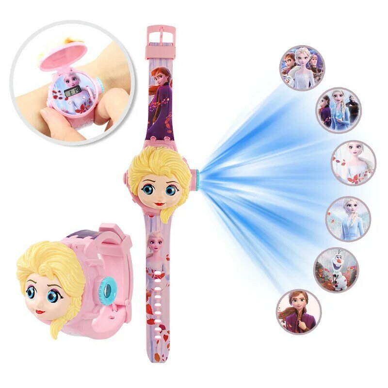 디즈니 미키 어린이 시계 소녀 3D 프로젝션 냉동 엘사 미니 디지털 어린이 시계 학교 선물