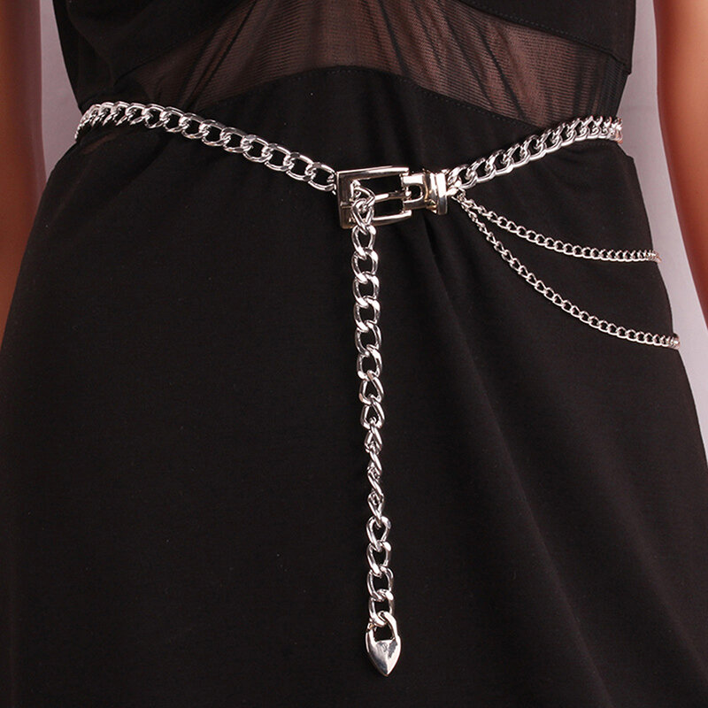 Cinture a catena in metallo multistrato per cinturini cintura lunga in vita con nappe abito a catena cinture Jeans cinture in vita da donna catena per il corpo da donna