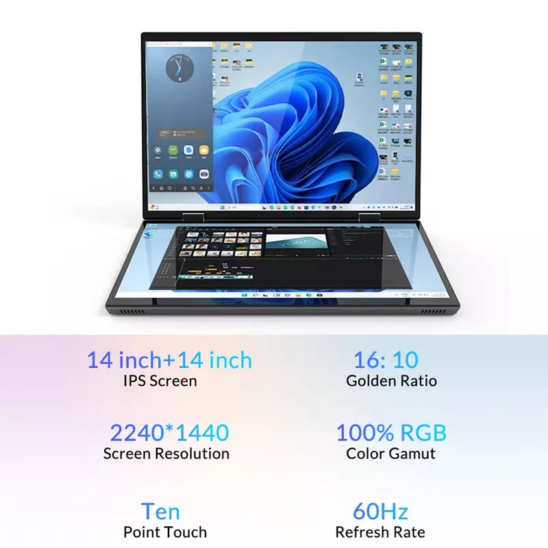 Crelander 14 "10.5" โยคะแล็ปท็อปหน่วยประมวลผล N95 Intel Gen 12th M2 SSD 2K หน้าจอสัมผัสคู่คอมพิวเตอร์แล็ปท็อปที่มีคอมพิวเตอร์ขนาดเล็กลายมือ