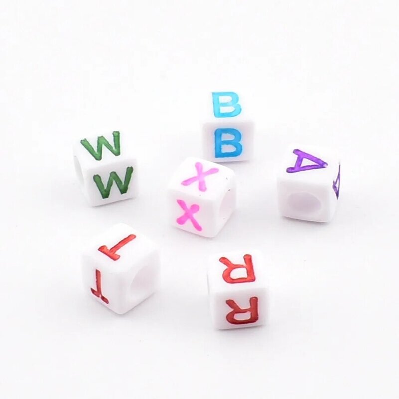50pcs/lot 6*6*3mm DIY Acrylic letter beads Square white colored letter bead for jewelry making
