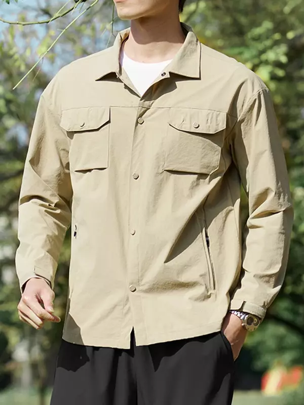 남성용 야외 속건성 UPF50 + 자외선 차단 코트 셔츠, 칼라 캐주얼 재킷, 플러스 사이즈 8XL, 포켓 6 개, 2024 용수철 신제품