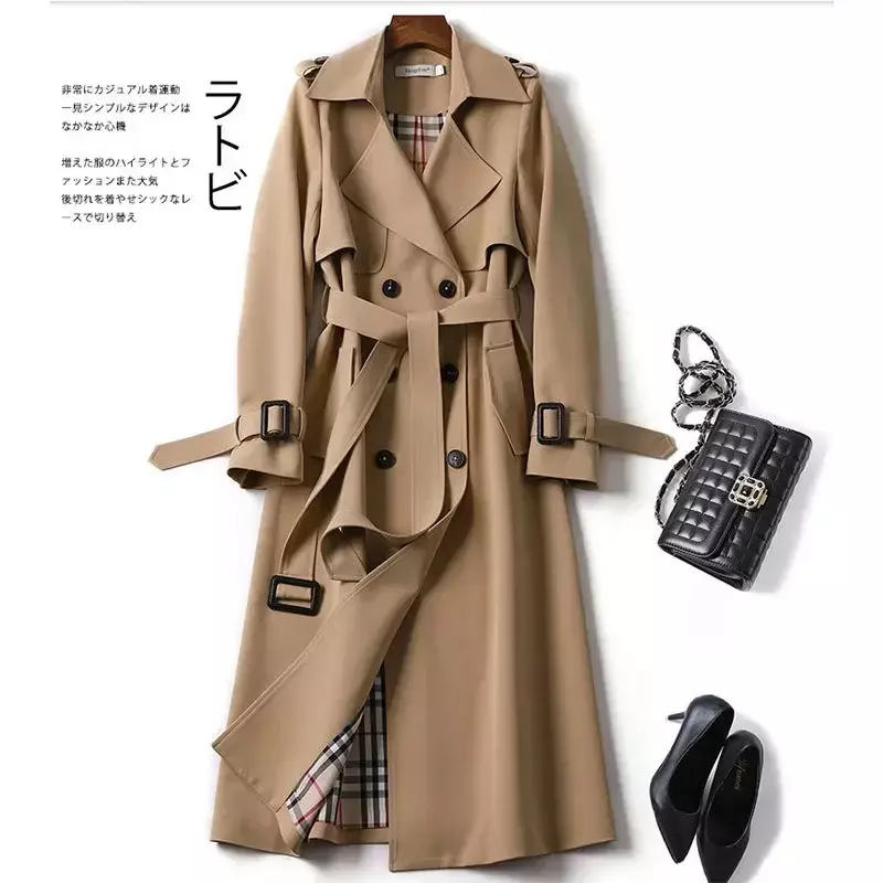 Spring and Autumn New Double Layer Windbreaker Mid-Length Version British Style Vintage Casual Loose Coat Over The Knee Overcoat
