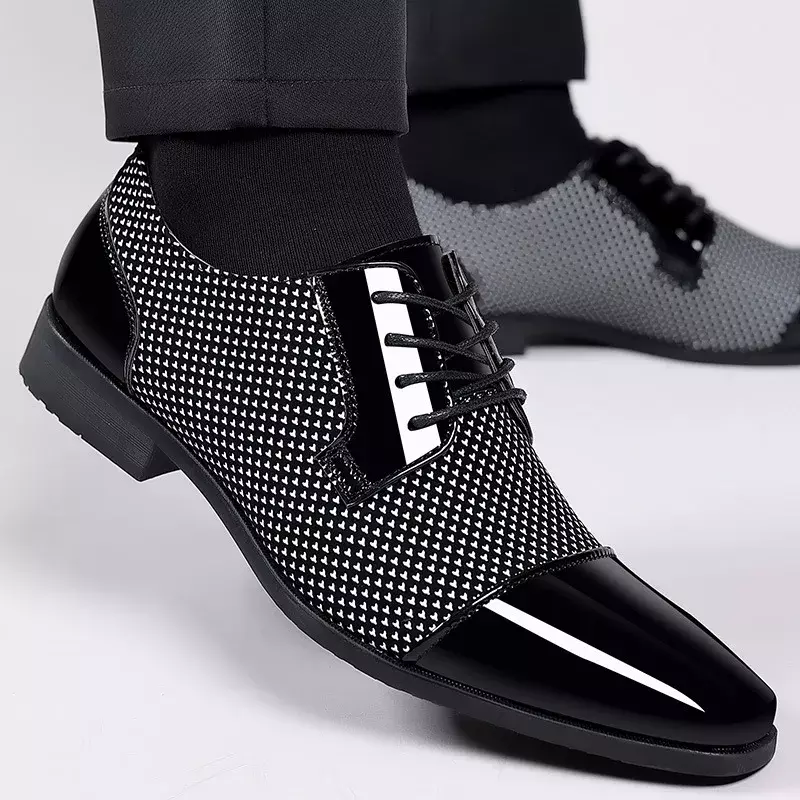 Modna klasyczna męska sukienka buty dla mężczyzn oxfordy lakierowane buty sznurowane czarne skórzane buty weselne