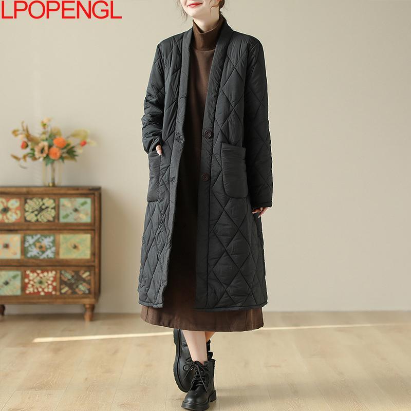 2023 Women's Autumn And Winter Fashion Medium Length Coat Casual Loose Vintage Solid Color Long Sleeves Elegant Cotton Clothing