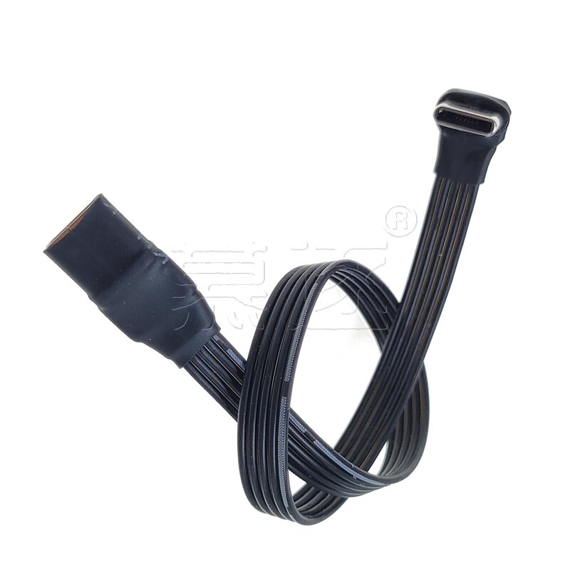 USB 2.0 C 타입 밴드 플랫 케이블 연장 FPC 케이블, USB 2.0 USB-C, 90 ° 위 아래 각도 플러그, TV PC용, 5cm-1m