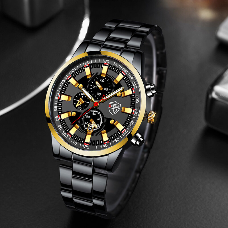 2022メンズファッションの高級メンズブラックステンレスクォーツ腕時計男性ビジネスカジュアル革腕時計レロジオmasculino