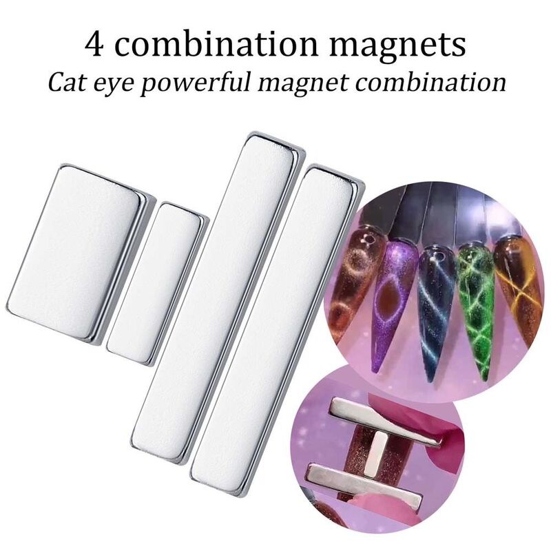 Multi-Function Cat Eye Magnetic Stick, Strong Magnet Manicure Tools, Square Nail Magnet, Forma alongada, 4pcs por conjunto