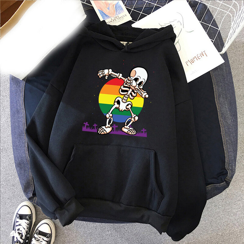 Sudadera con capucha divertida de esqueleto LGBT Dab para hombre y mujer, jersey de manga larga Simple, moda urbana, sudadera Harajuku grande Y2k