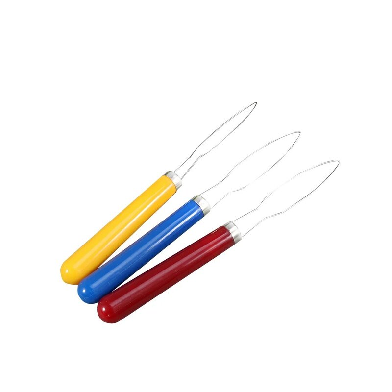3 Stuks Plastic Handvat Roestvrijstalen Knoophaak Helper Grip Knoop Haak Hulpapparaat Rood Patroon Geel Patroon Blauw