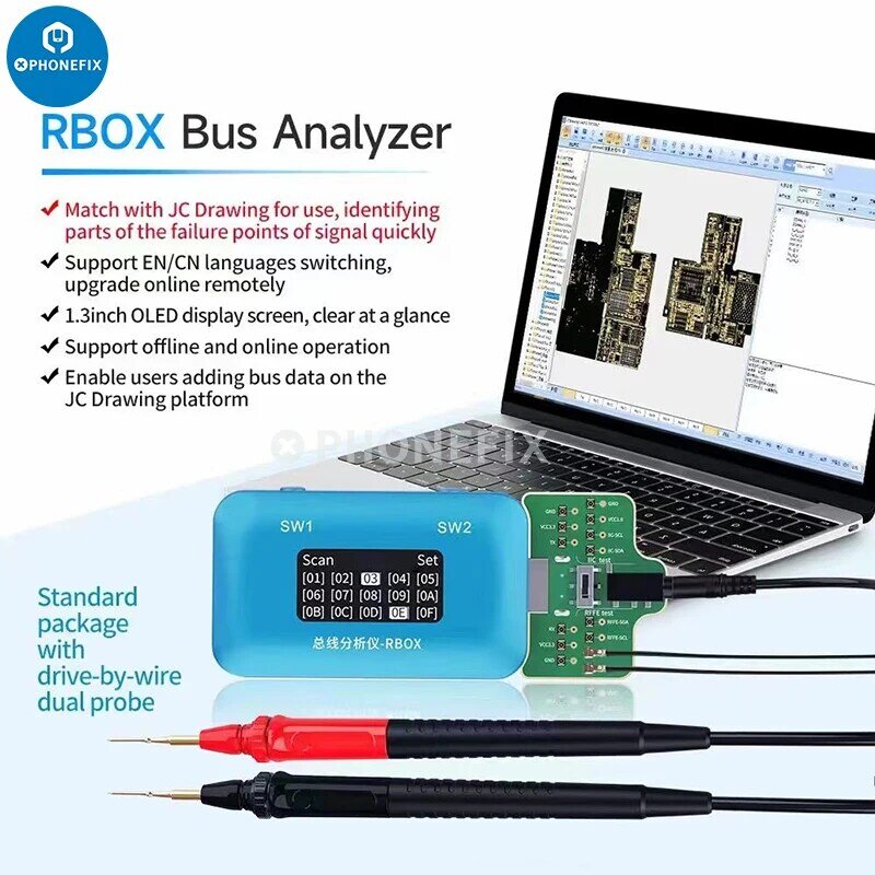 JCID RBOX-Bus Analyzer para iPhone Android Phone, Signal Fault Detection Repair, JC Desenho Inteligente, Diagrama Esquemático, Bitmap