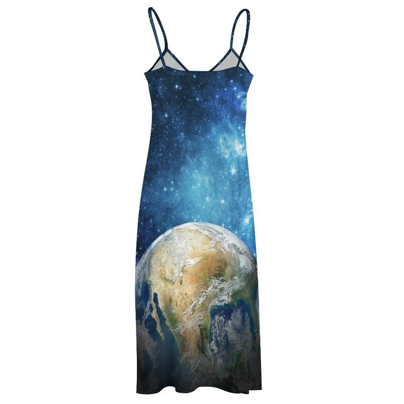 Planet Bumi dari tema luar angkasa. Gaun tanpa lengan gaun panjang wanita musim panas gaun panjang 2023 wanita musim panas