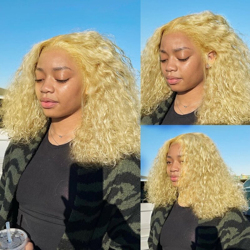Perruque Lace Front Wig Synthétique Naturelle, Cheveux Courts Bouclés, Blond Clair, Africain, Ensemble avec Lace Sauna, pour Femme