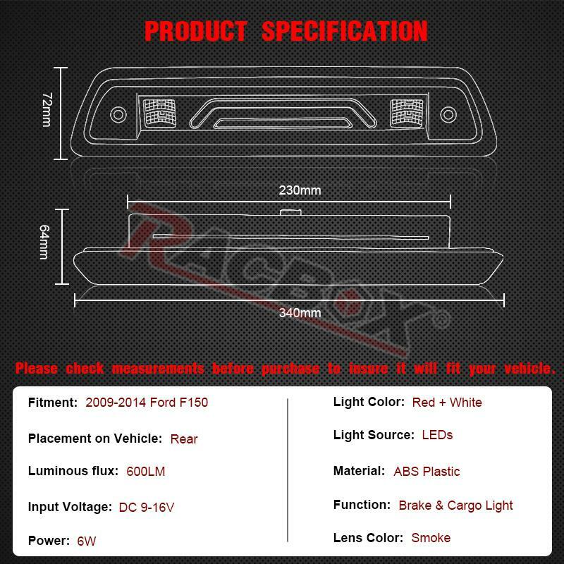Luz LED trasera de techo para coche Ford, lámpara de carga de señal de freno de 12V, compatible con modelo F150 2009 2010 2011 2012 2013 2014, resistente al agua