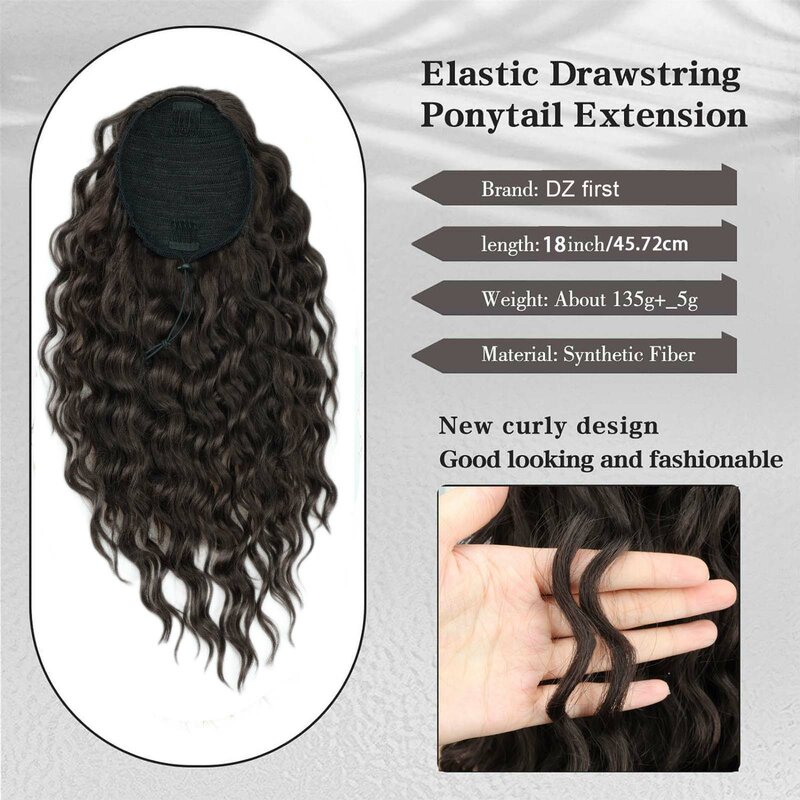 Ponytail Extension Drawstring Curly Wavy Ponytail for Black Women  Fake Clip in Ponytail Hair Black Brown 18 Inch Synthetic Wig